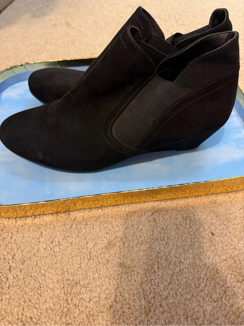 Like New Croft and Barrow Black Suede Chelsea Wedge Ankle Boots - Women size 10